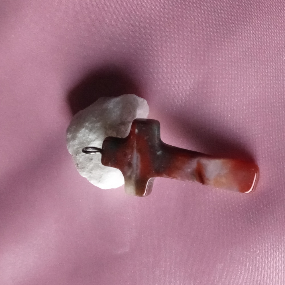 Brown Red Rutilated Quartz Cross Pendant - Picture 1 of 5